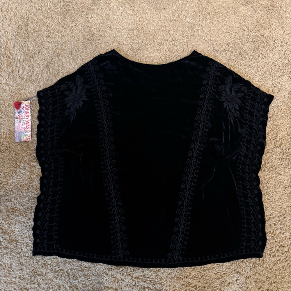 NWT Johnny Was Black Velvet Poncho Top with Floral Design - Picture 2 of 10